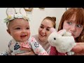 BABY BUNNY for NAVEY!!  Easter Morning Surprise! finding hidden eggs! coloring egg crafts with Adley