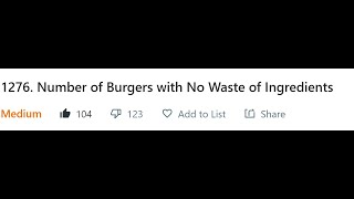 YouTube video 'LeetCode 1276 - Number of Burgers with No Waste Ingredients'