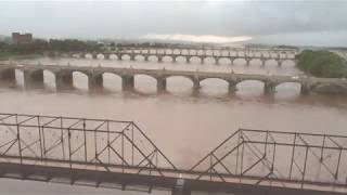 Drone's eye view of Susquehanna River as it reaches flood stage
