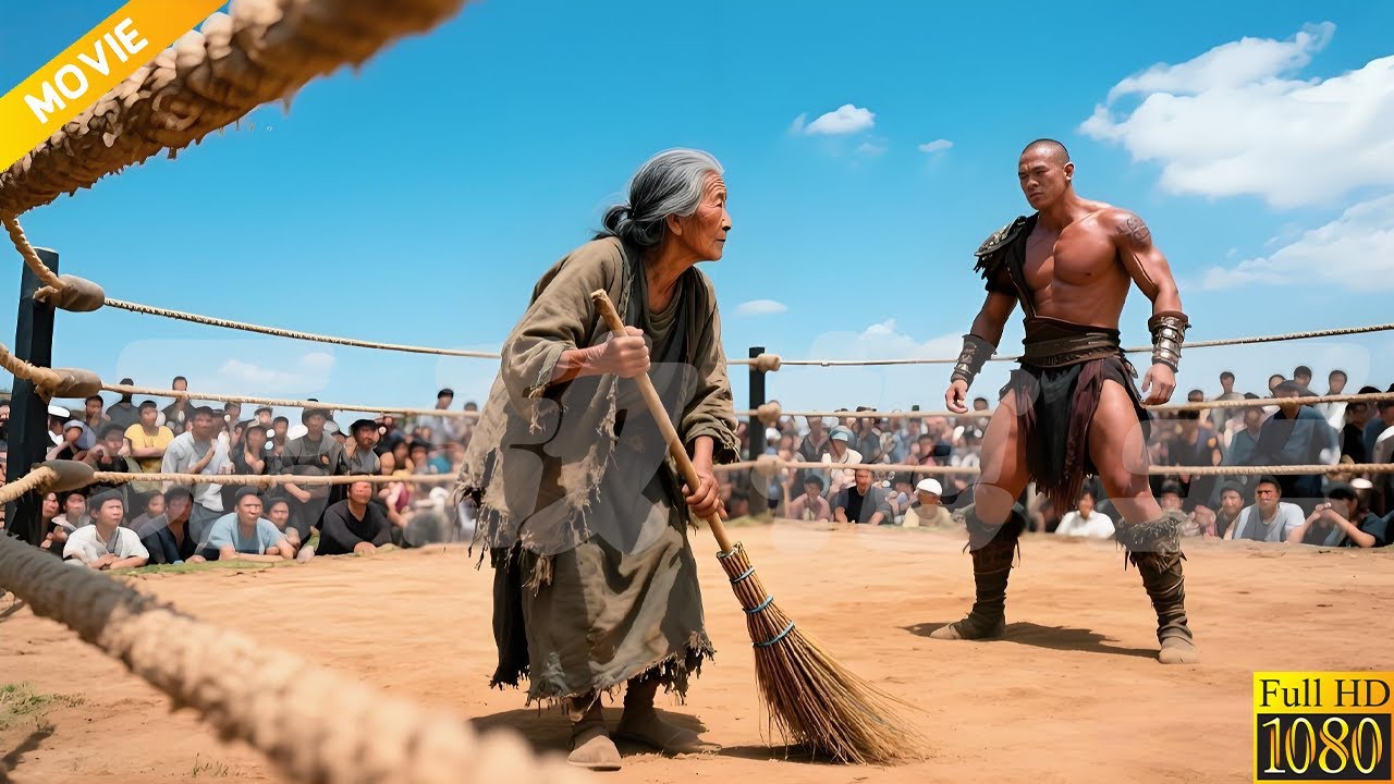 2025 Kung Fu Action Movie: Warriors bully an old cleaning lady, defeated by a single sweep of broom!