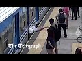 Shocking CCTV shows woman narrowly avoiding death as she falls into moving train in Argentina