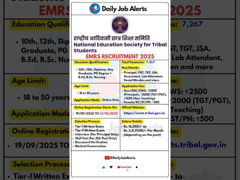 EMRS Recruitment 2025 | New Vacancy 2025 | Daily Job Alerts #shorts