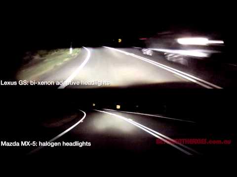 Shows overview of xenon vs halogen headlight comparison