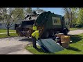 WM CNG Autocar ACX McNeilus Rear Loader Garbage Truck Packing Bulk At The Spring Cleanup