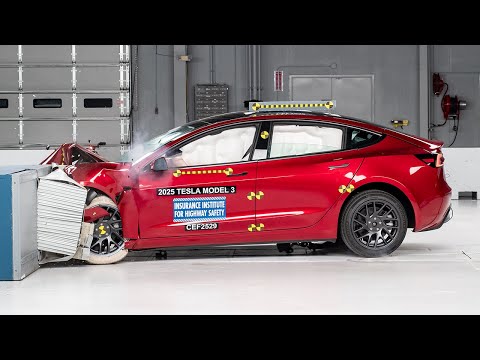 2025 Tesla Model 3 updated moderate overlap IIHS crash test