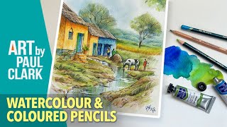 Using Watercolour and Coloured Pencils - An Indian Rural Village