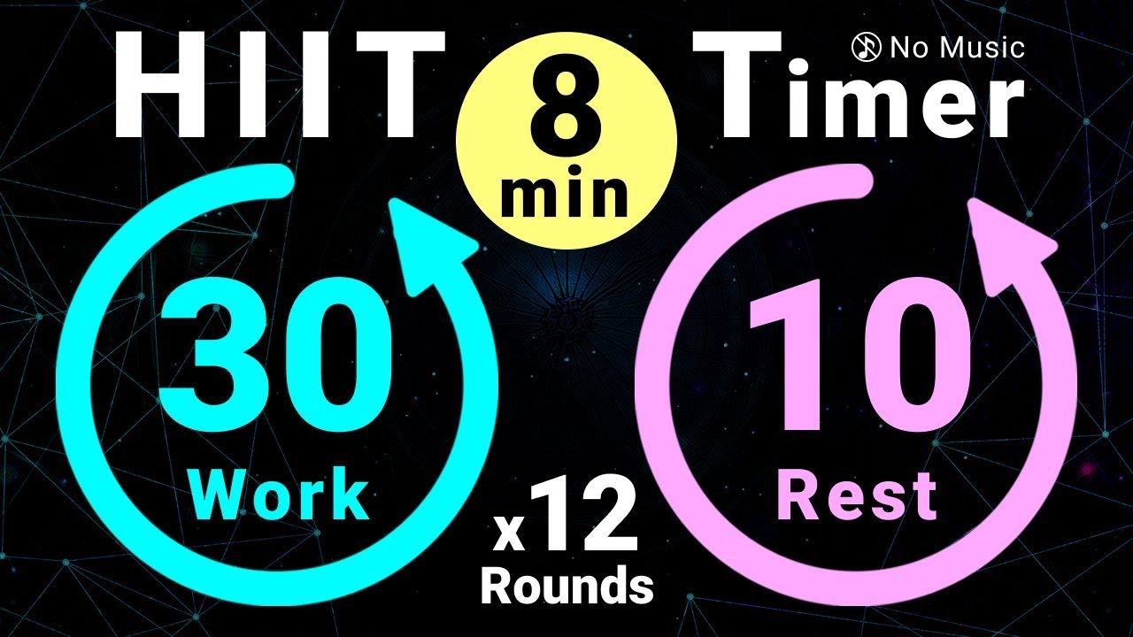 8-Minute HIIT Timer: 30s Work / 10s Rest - 12 Rounds (No Music)