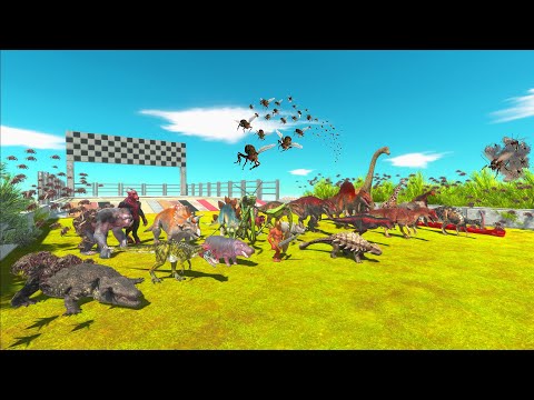 SWARM BUGS RACE TO CATCH DINOSAURS VS ALL UNITS WHO WILL SURVIVAL? - Animal Revolt Battle Simulator