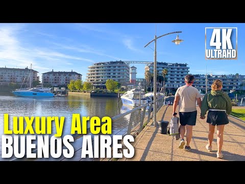 [4K] Buenos Aires Luxury Walking Tour | Nordelta Marina & Open-Air Mall