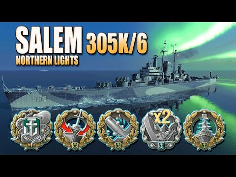 Cruiser Salem on map Northern Lights, 304k damage - World of Warships