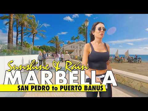 Marbella Beachfront Walk: San Pedro to Puerto Banús | From Blue Skies to a Coastal Rain Surprise!