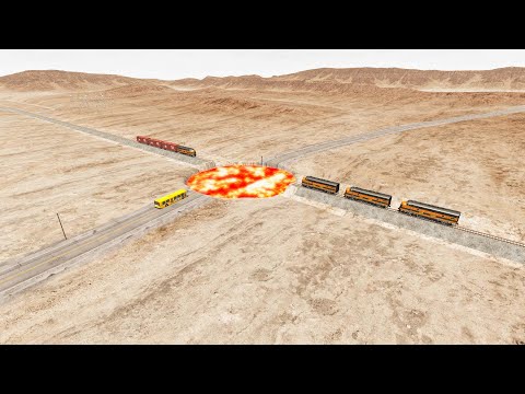 Impossible Trains vs Volcanic Lava vs Train Crossing - BeamNG.Drive