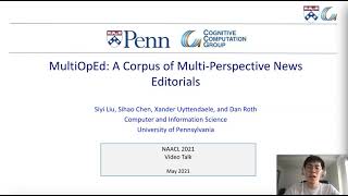 NAACL 2021 presentation: MultiOpEd: A Corpus of Multi-Perspective News Editorials