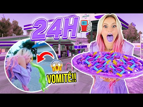 24 HOURS OF EATING PURPLE AT GAS STATIONS ⛽️💜 | Katie Angel
