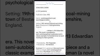 Sons and Lovers by D H Lawrence summary #dhlawrence