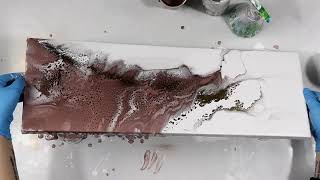 (870) Amazing Mixed Media Gold and Mauve Painting, Acrylic Pouring Technique