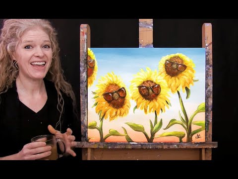 Learn How to Paint SUN LOVING SUNFLOWERS with Acrylic - Paint & Sip at Home - Step by Step Tutorial