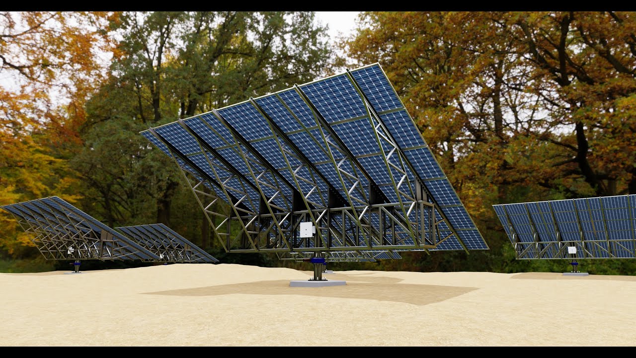 Solar Tracking Pole-3x6 Panel Layout-Five Table 3D Model