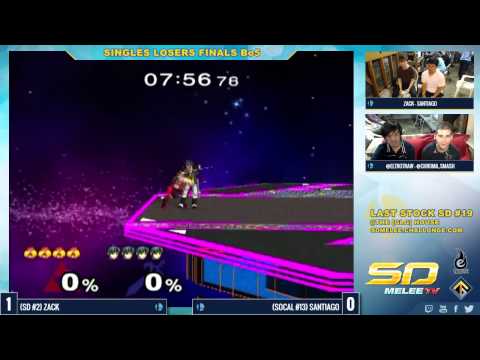 Last Stock SD #19 - Zack (Sheik) vs Santiago (Marth) - SSBM Losers Finals - Part (1/2)