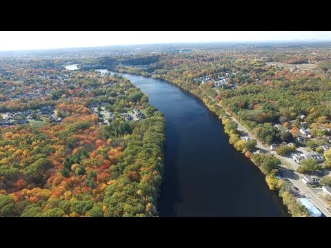 Fall Colors of the Merrimack River, Dracut Tewksbury and Andover MA, Drone Footage (Full Flight)