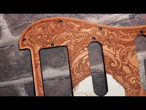 Wood Pickguard for Stratocaster HSS and SSS Hand Painted and Laser engraved Real Cherrywood with Unique Artwork "Stumble" image 10