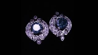 14k White Gold 0.75 Cts Color Enhanced Round Blue Diamond Solitaire Earrings