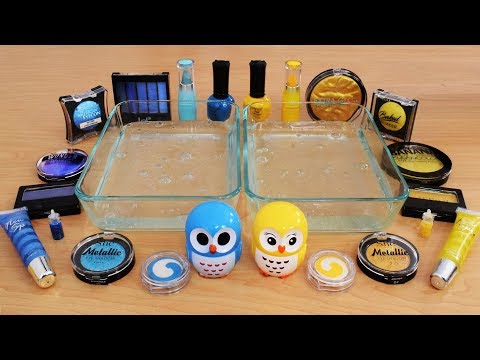 Mixing Makeup Eyeshadow Into Slime ! Blue vs Yellow Special Series ! Satisfying Slime Video Video