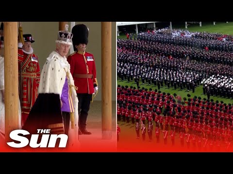 King Charles receives a Royal Salute from Armed Forces in the procession