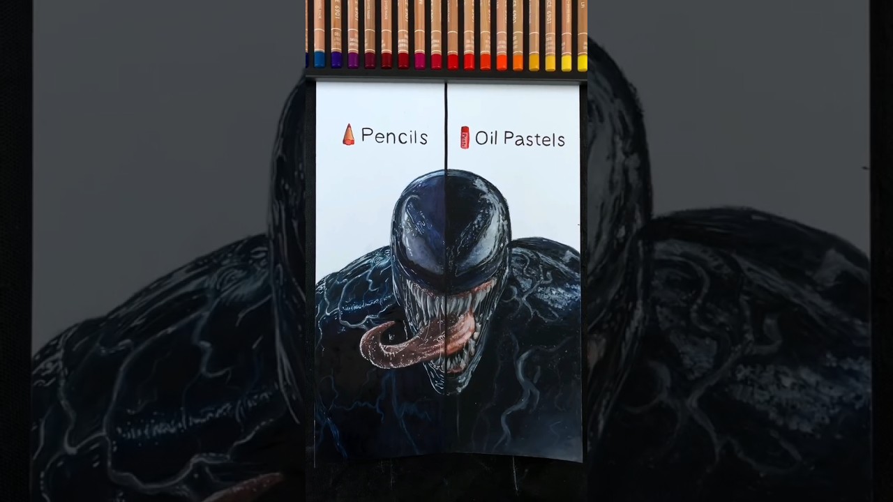 ✨ASMR✨ Pencils Vs Oil Pastels Drawing Of Venom #colouredpencil #asmr #colouring #realisticdrawing