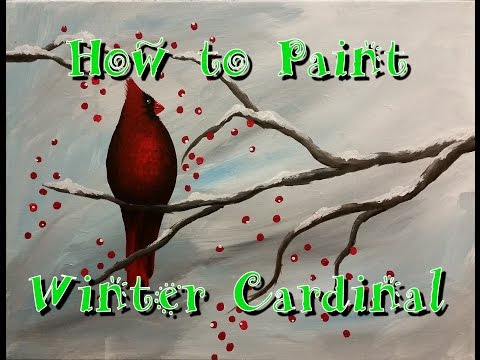Winter Cardinal Step by Step Acrylic Painting on Canvas for Beginners
