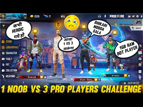 3 Random Grandmaster Player Call Me noob😠 i challenge them 1 v 3 custom room - Garena Free Fire