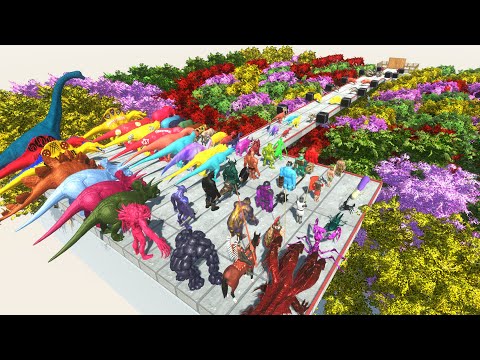 All Try to Through Dinosaur Heads Road | 🦖Animal Revolt Battle Simulator🦕