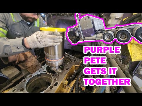\"Purple Pete\" gets it together. C-15 with Aftermarket Cylinder head.