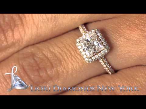 ER-0134 - 1.56 Carat J-SI1 Princess Cut Diamond Engagement Ring 14k Yellow Gold Pave Halo