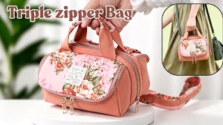 DIY Triple Zipper Crossbody Bag with Multipurpose Pockets | Easy Sewing Tutorial for Beginners
