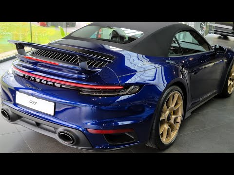 [4k] Gentian Blue Porsche 992 Turbo S Roof operation and roof down in DETAIL.. Porsche Center Borås
