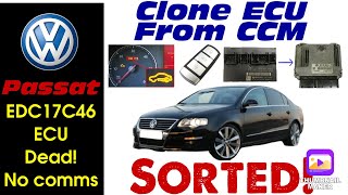 VW Passat EDC17C46 ECU No comms cloning from CCM Immobiliser data better than Immo delete No errors!