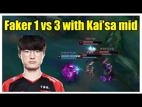 T1 Faker goes 1 vs 3 with Kai'sa mid