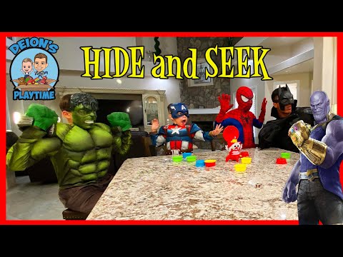 Pretend Play Hide & Seek with Superheroes | Thanos is it | Deion's Playtime Skits