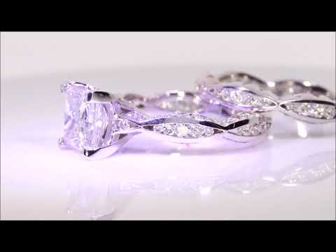 3.38 ctw Diamond Engagement and Wedding Ring Set - Princess Cut F SI2 | BigDiamondsUSA