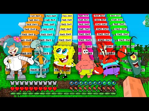 Where do lead NEW SECRET TNT STAIRS in Minecraft ? SPONGEBOB PATRICK MR KRABS PLANKTON SQUIDWARD