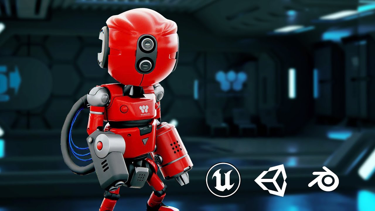Industrial Bot V-2 Auto-Rig Pro Rigged For Mixamo Unreal Engine Unity 3D Model