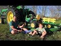 Finding toys in the grass using real tractor mower and toy tractors | Tractors for kids