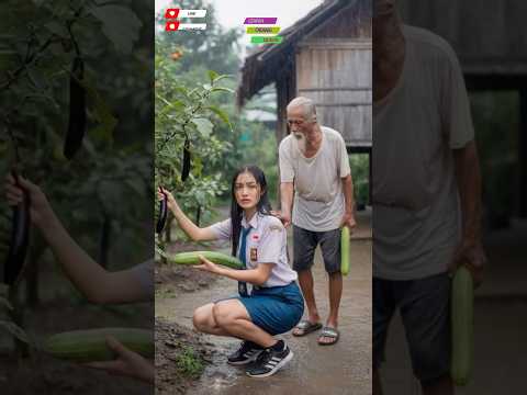 She's awkwardly taking vegetables without asking! heavy rain in village #rainyday #heavyrain #fyp