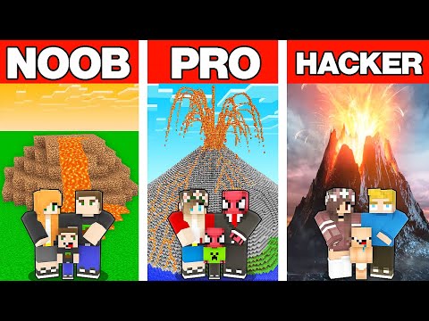 NOOB VS PRO VS HACKER VOLKANİK DAĞ AİLE EVİ YAPI KAPIŞMASI - Minecraft