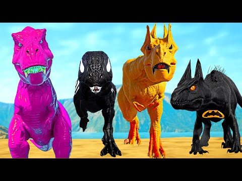 Jurassic World Evolution- Demon T-REX VS I-REX VS SPINOSAURUS,VENOM ,BATMAN DINOSAURS FIGHTING