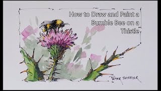Line and Wash Watercolor Lesson, Bumble bee on a Thistle. Easy to follow. Peter Sheeler