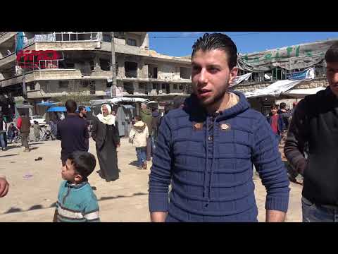 مظاهرة في مدينة معرة النعمان في ريف إدلب بمناسبة الذكرى السنوية السابعة للثورة السورية