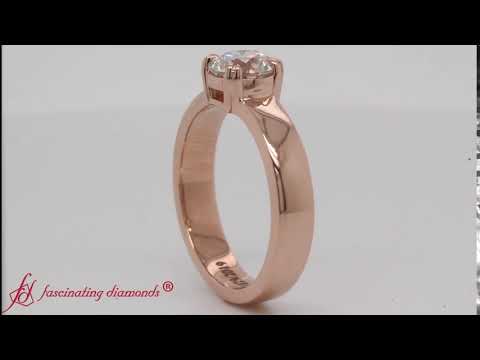 Flat Solitaire Round Cut Diamond Engagement Ring In Rose Gold-FD8706