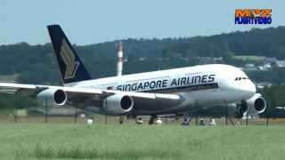 preview picture of video '✈ Singapore Airlines A380 landing and departing at Zurich - HD Quality - nice Sounds and Views'